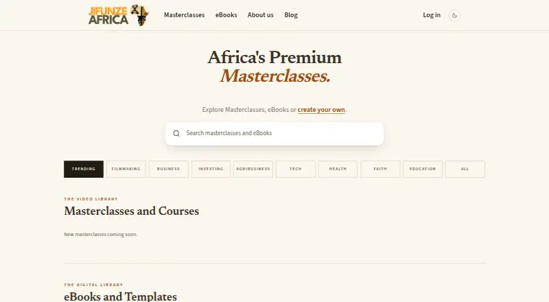 The Jifunze Africa homepage