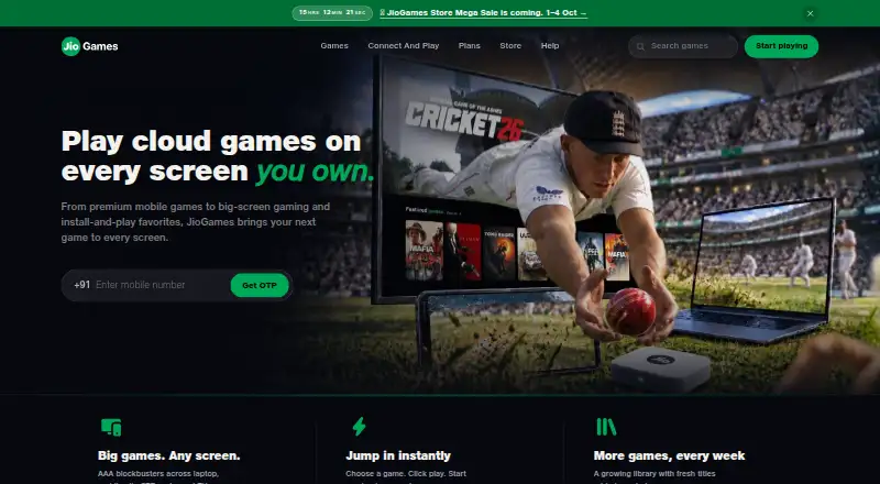 The JioGames homepage