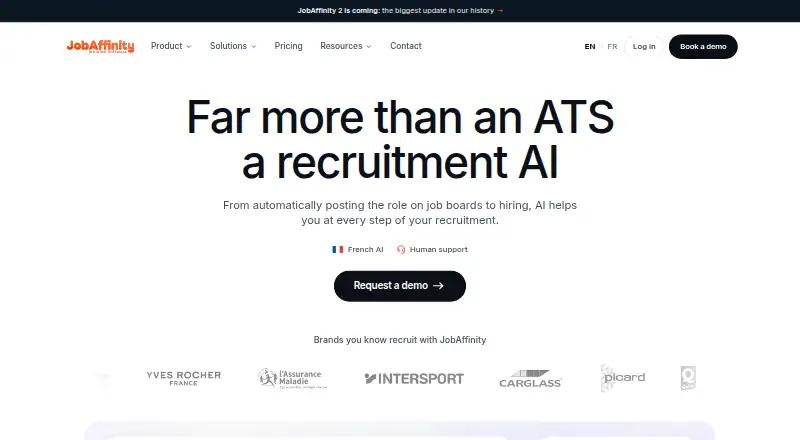 The JobAffinity homepage