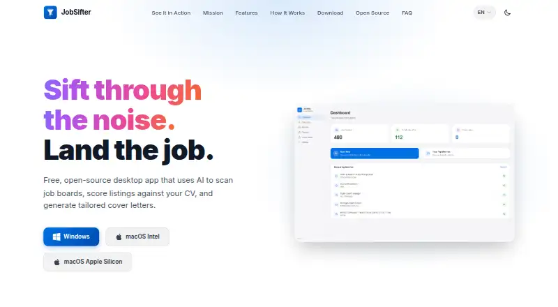 The JobSifter homepage