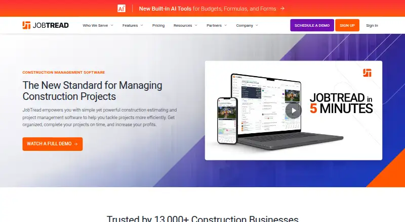 The JobTread homepage