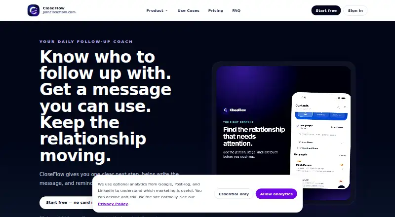 The CloseFlow homepage