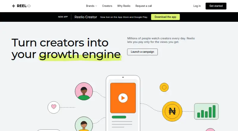 The Reelio homepage