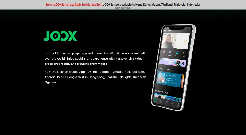 The JOOX homepage