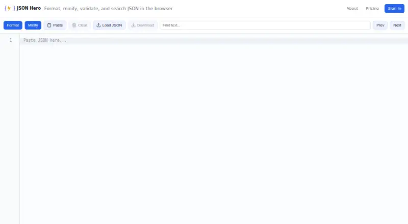 The JSON Hero homepage