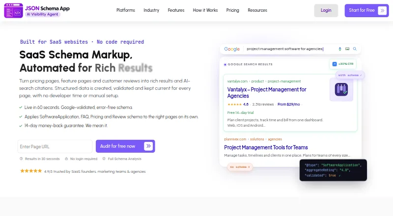 The JSON Schema App SaaS Schema homepage
