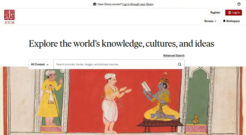 The JSTOR homepage