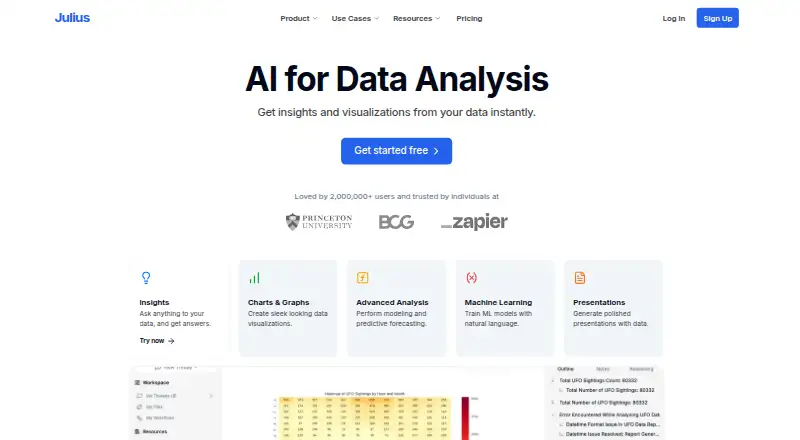 The Julius AI homepage