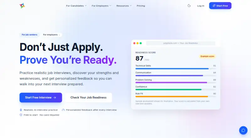 The JumpToJob homepage
