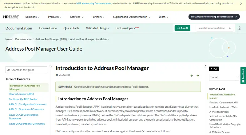The Juniper Address Pool Manager homepage