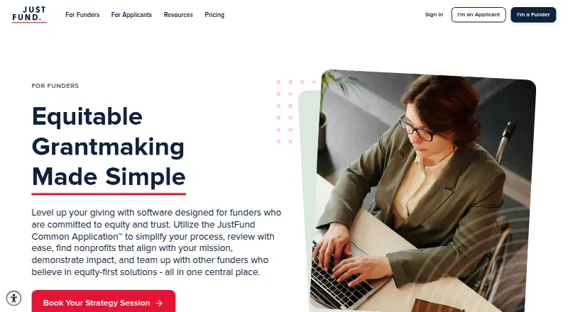 The JustFund homepage