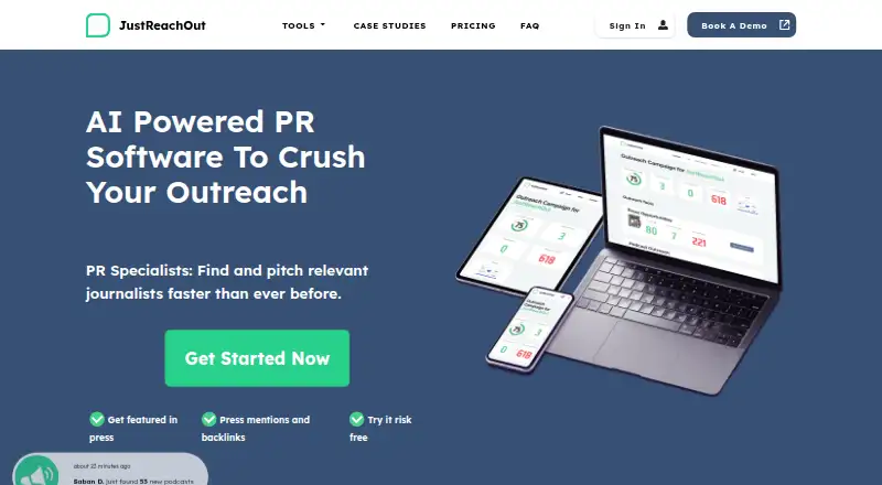 The JustReachOut homepage