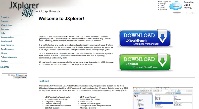 The JXplorer homepage