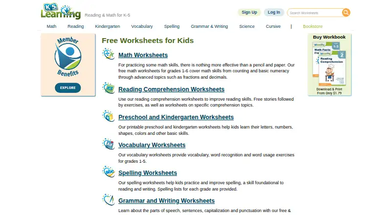 The K5 Learning homepage