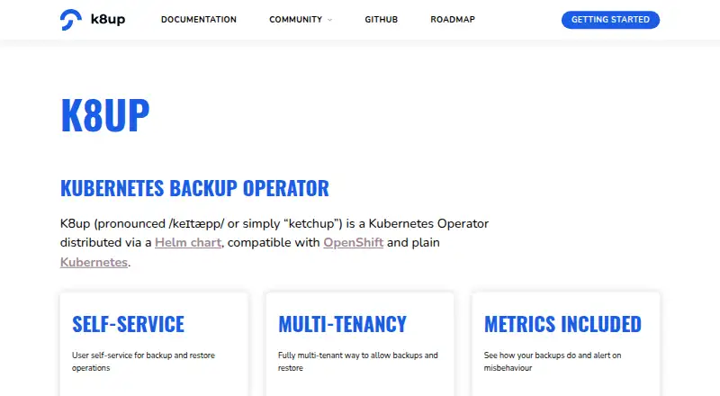 The K8up homepage