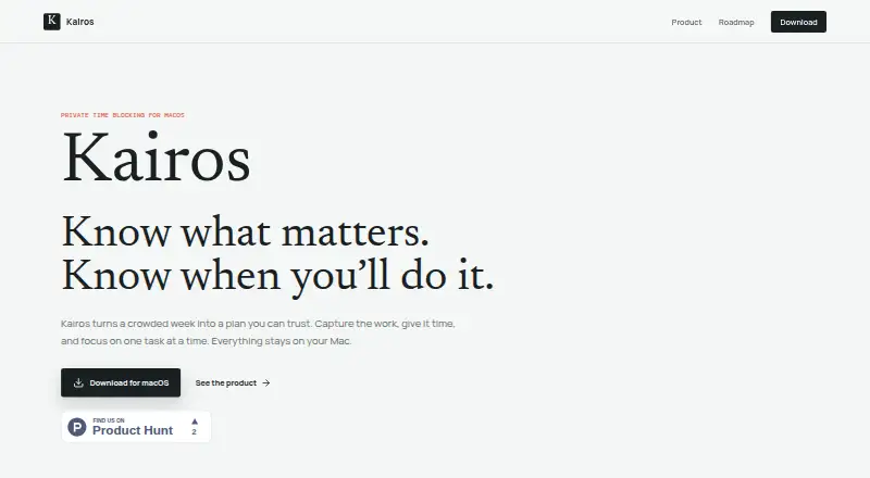 The Kairos homepage