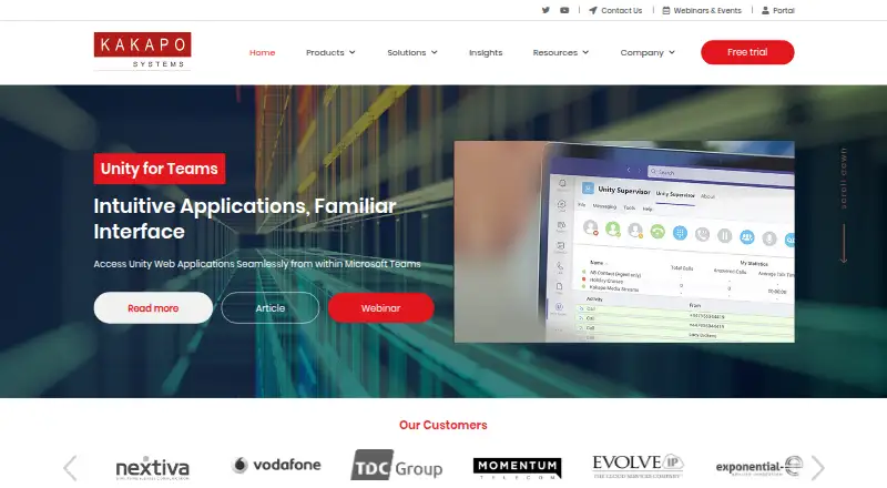 The Unity Contact Center homepage