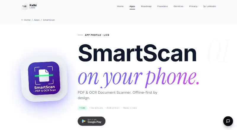 The SmartScan homepage