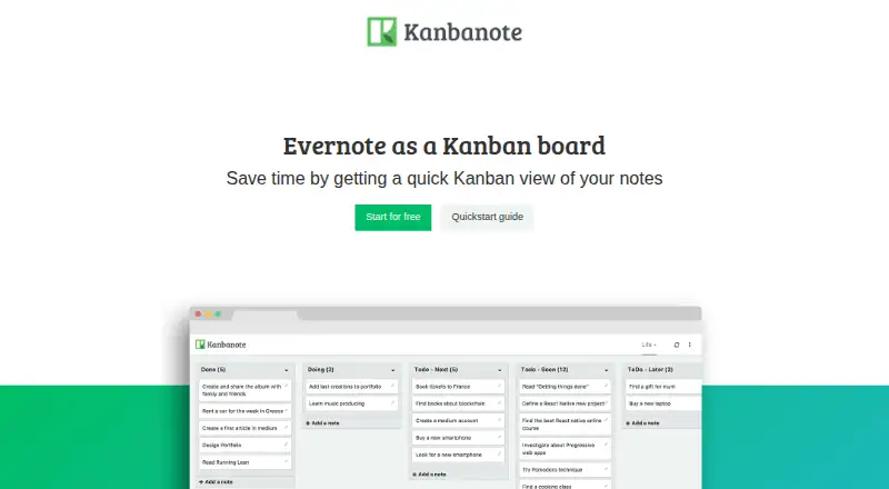 The Kanbanote homepage