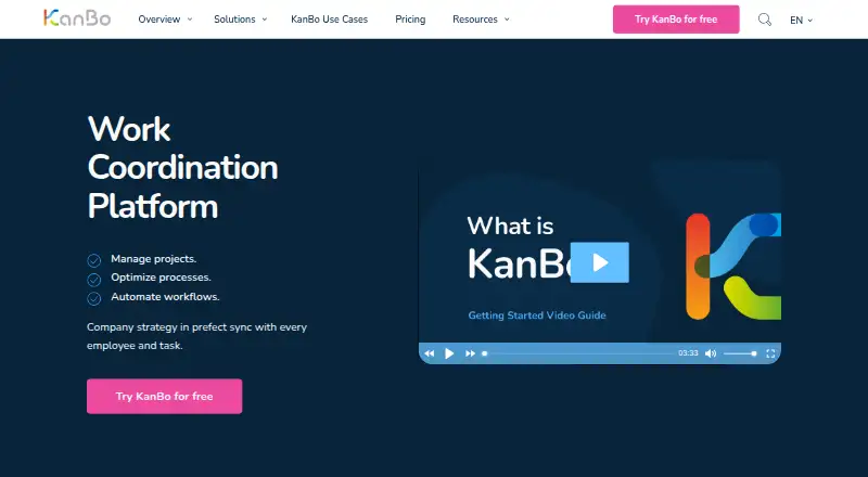 The KanBo homepage