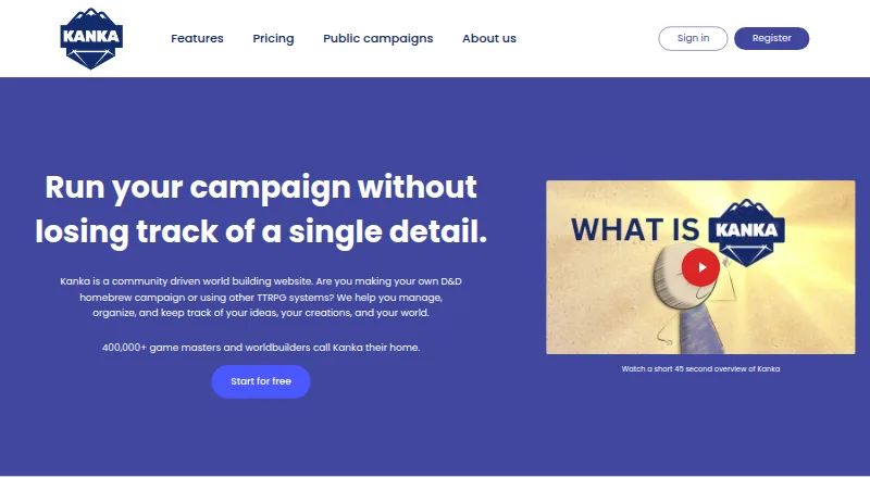 The Kanka homepage