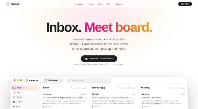 The Kanmail homepage