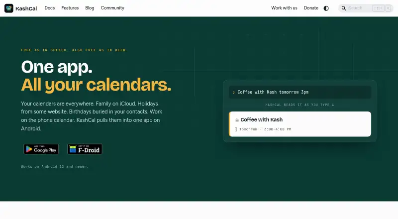 The KashCal homepage
