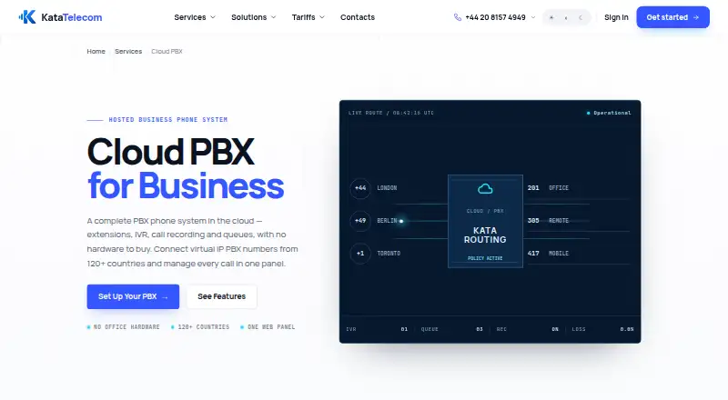 The KataTelecom Cloud PBX homepage