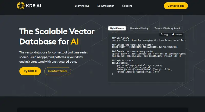 The KDB.AI homepage