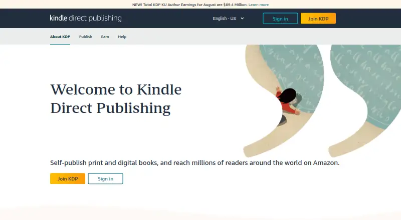 The Kindle Direct Publishing homepage