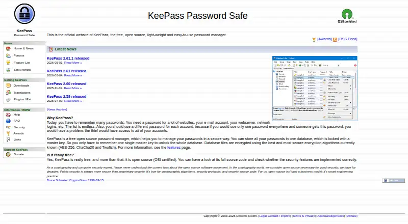 The KeePass Password Safe homepage