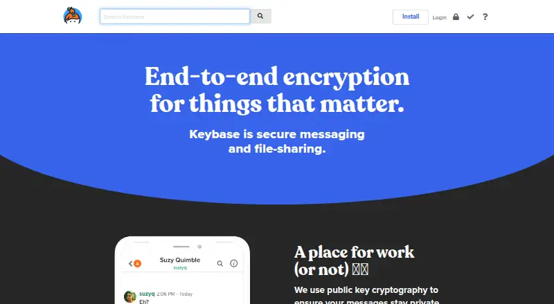 The Keybase homepage
