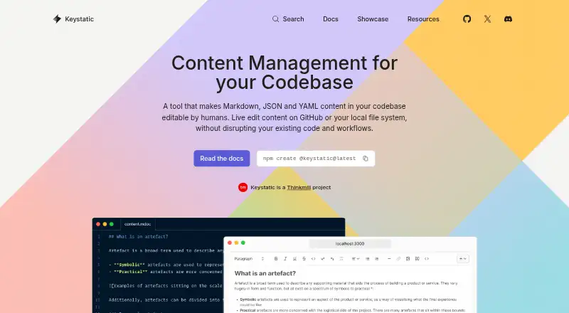 The Keystatic homepage
