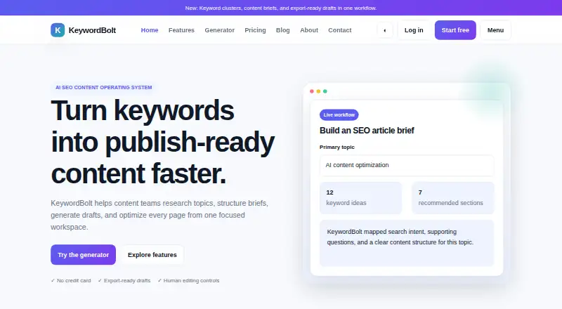 The KeywordBolt homepage