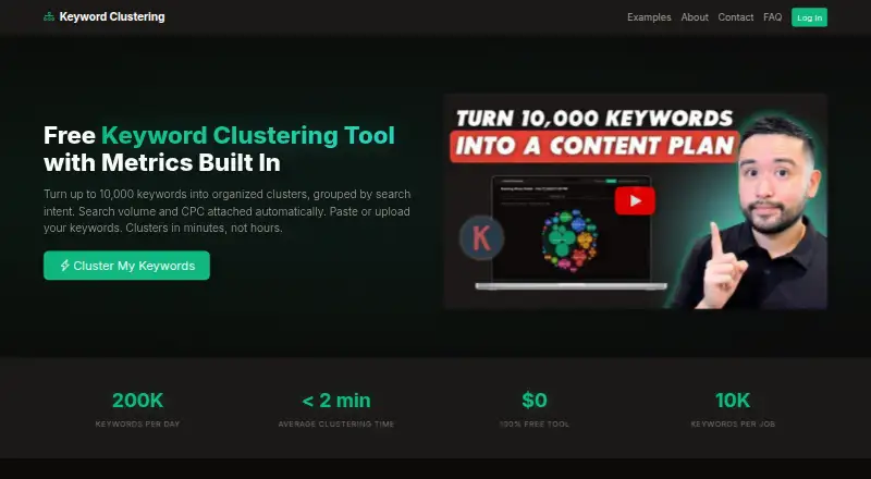 The Keyword Clustering homepage