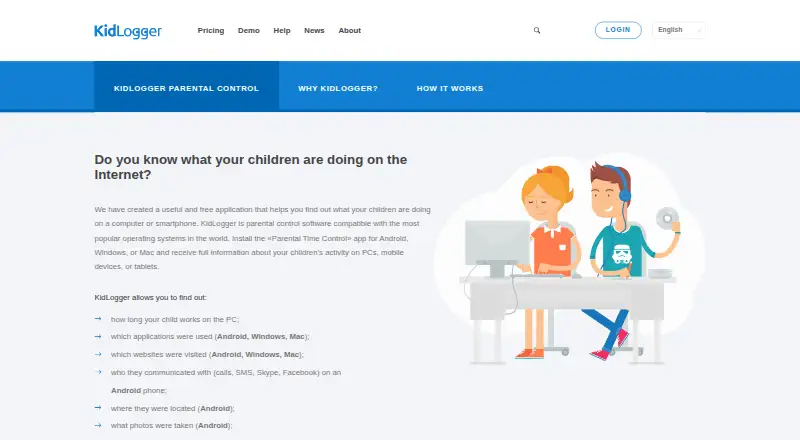The KidLogger homepage
