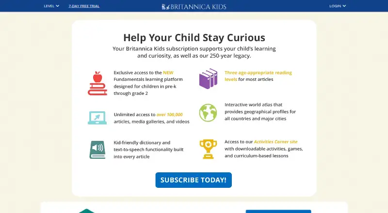 The Britannica Kids homepage