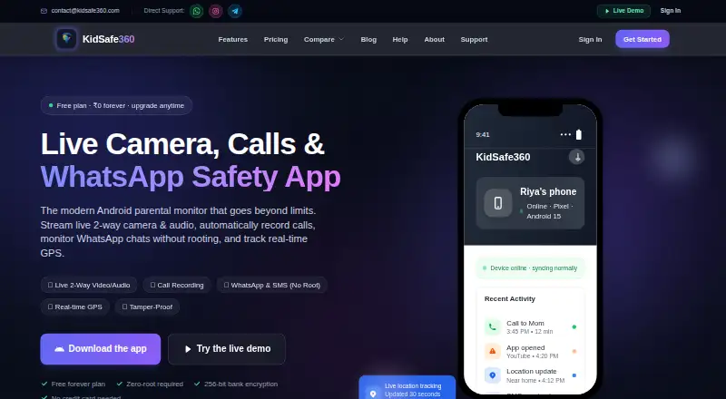 The KidSafe360 homepage