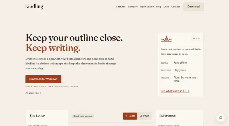 The Kindling homepage