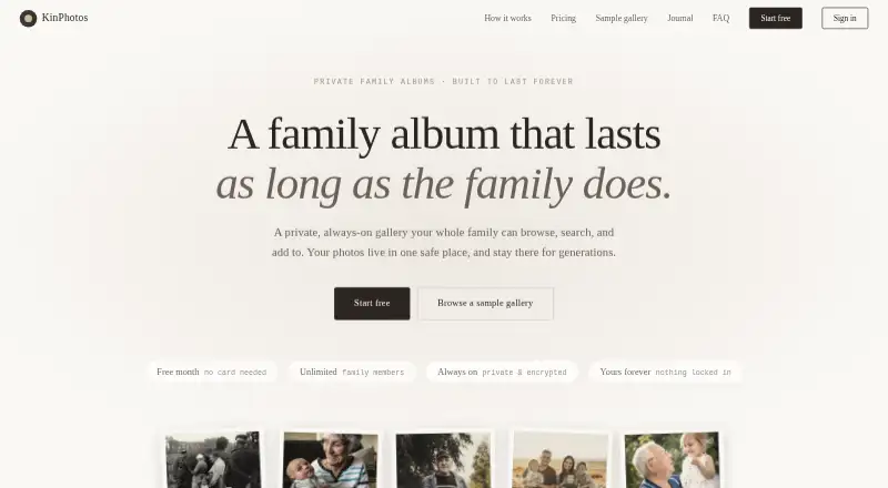 The KinPhotos homepage
