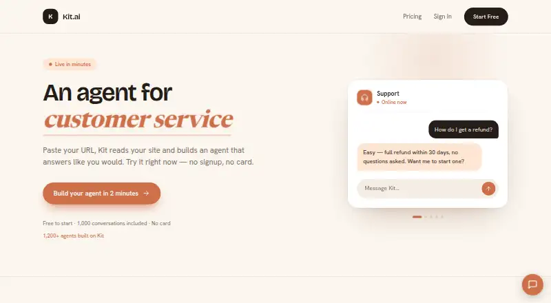 The Kit.ai homepage