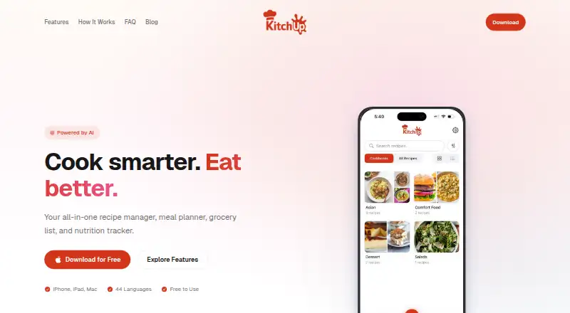 The KitchUp homepage