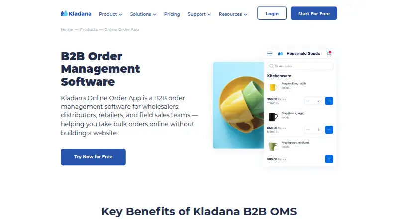 The Kladana Online Order App homepage