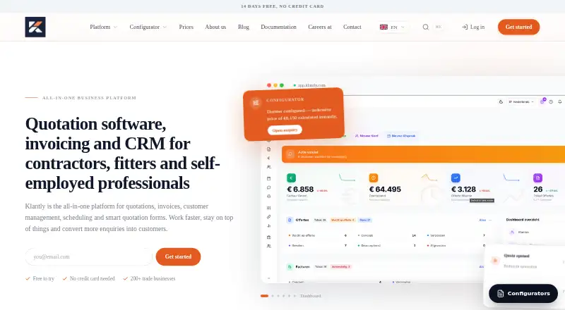 The Klantly homepage