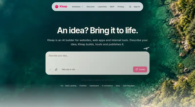 The Kleap homepage