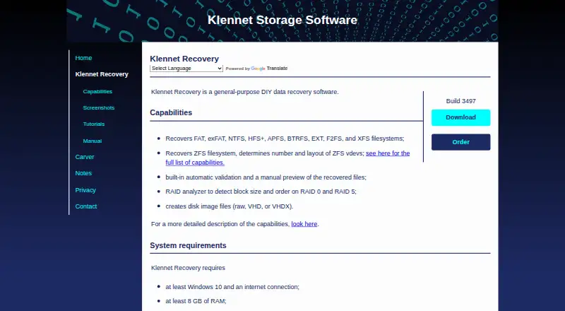 The Klennet Recovery homepage