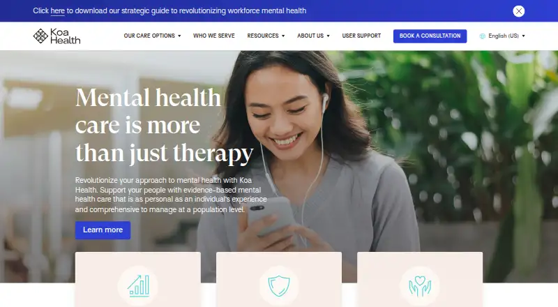 The Koa Care 360 homepage