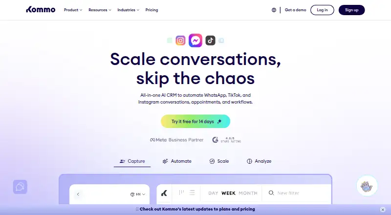The Kommo (formerly amoCRM) homepage