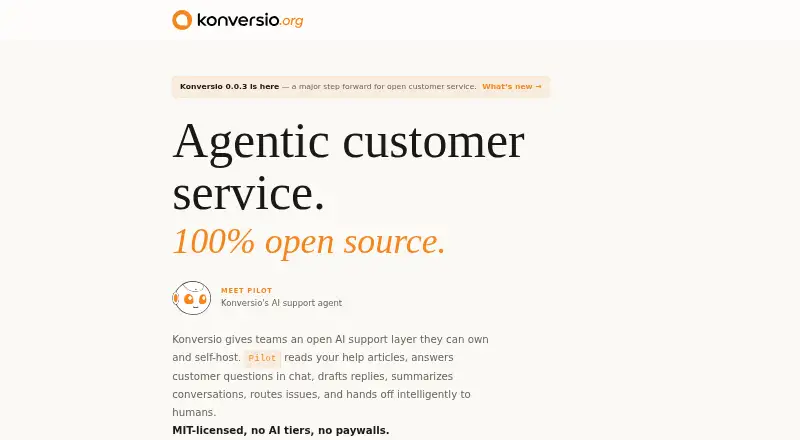 The Konversio Pilot homepage