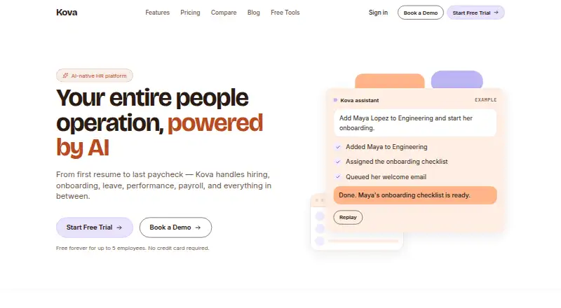 The Kova HR homepage